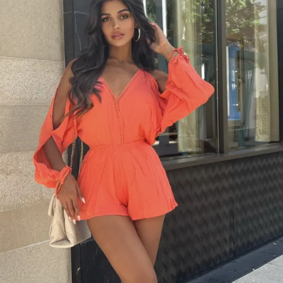 Fashion Nova | Pants & Jumpsuits | Fashion Nova Coral Romper Xl Nwt |  Poshmark
